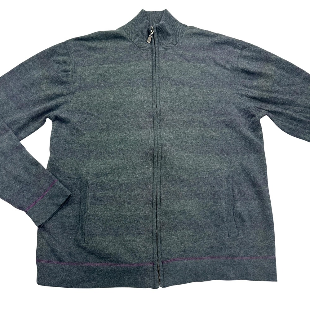 Ted Baker Sweater Mens Large Gray Full Zip Knit Cotton Wool Blend Casual Jacket